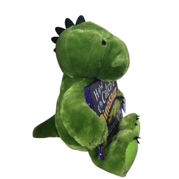 How To Catch A Dinosaur Green Plush Toy with Book & Dino Slippers Bundle - Picture 2 of 7